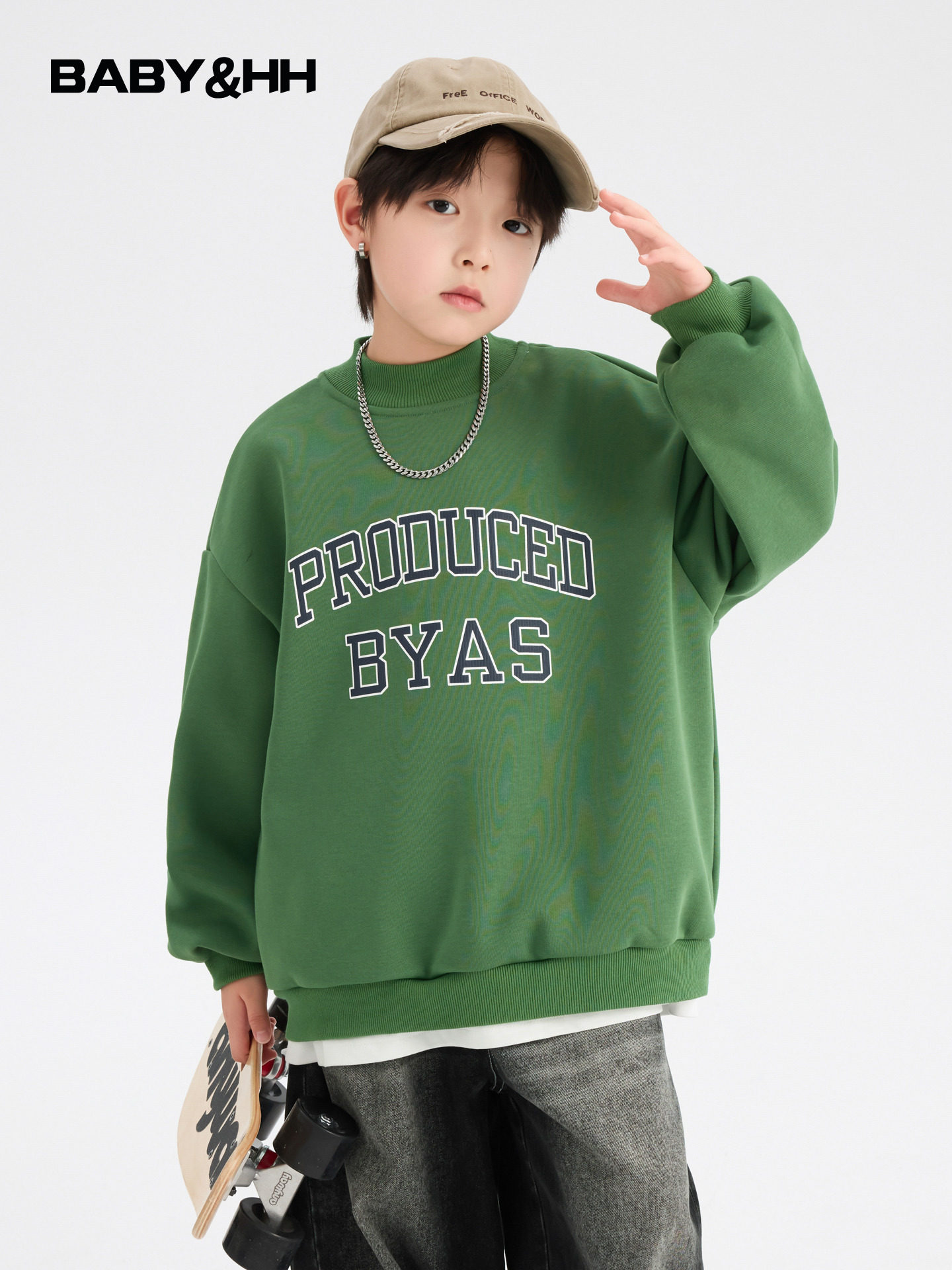 男童秋冬季韩范半高领加绒运动卫衣2025新款儿童男孩潮牌加厚上衣