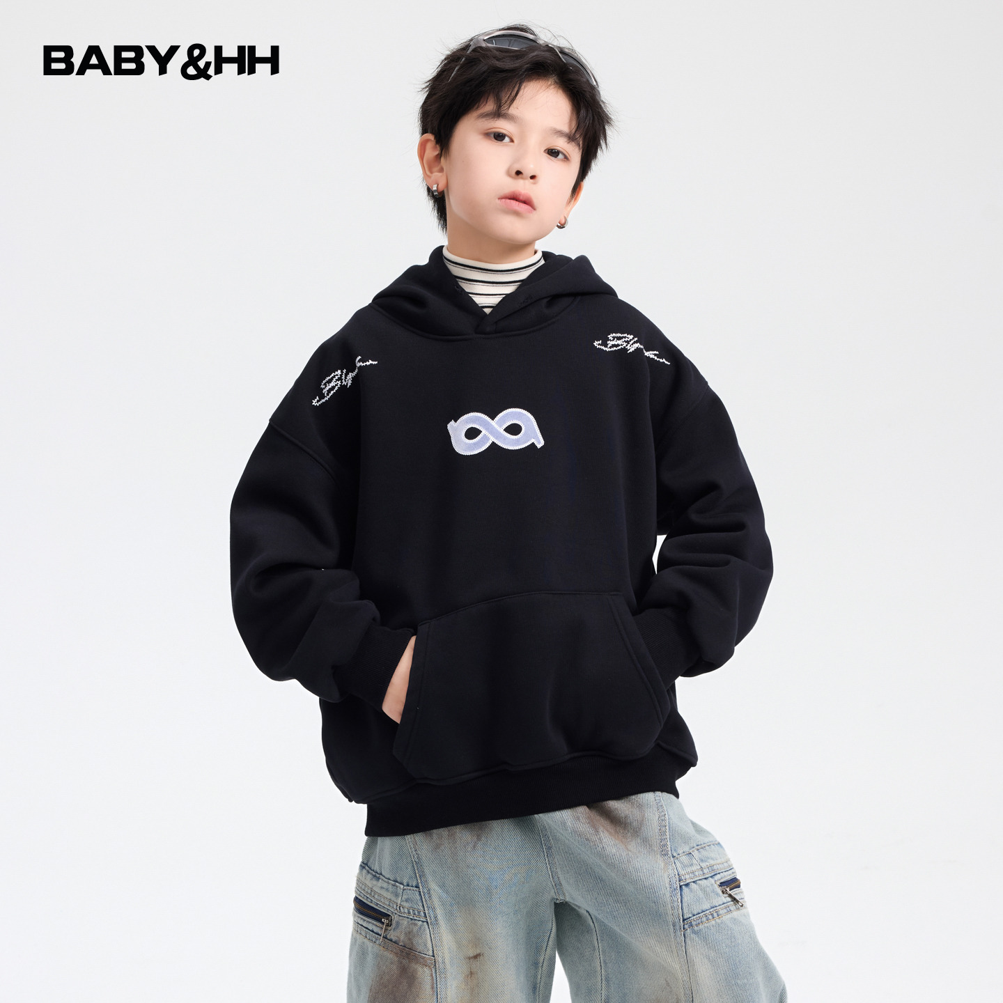 韩范一体绒运动休闲宽松连帽卫衣