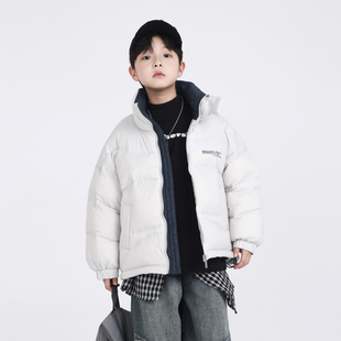 男童冬装韩系撞色短款羽绒服2025新款儿童男孩冬季加厚防寒外套潮