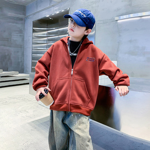 男童秋冬炸街运动加绒外套2025新款儿童男孩冬季酷帅加厚开衫卫衣