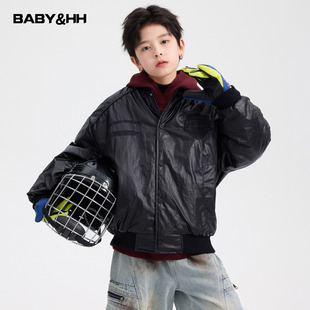 男童冬季 青少年儿童加厚免洗外套 潮酷机车风皮衣棒球棉服2025新款