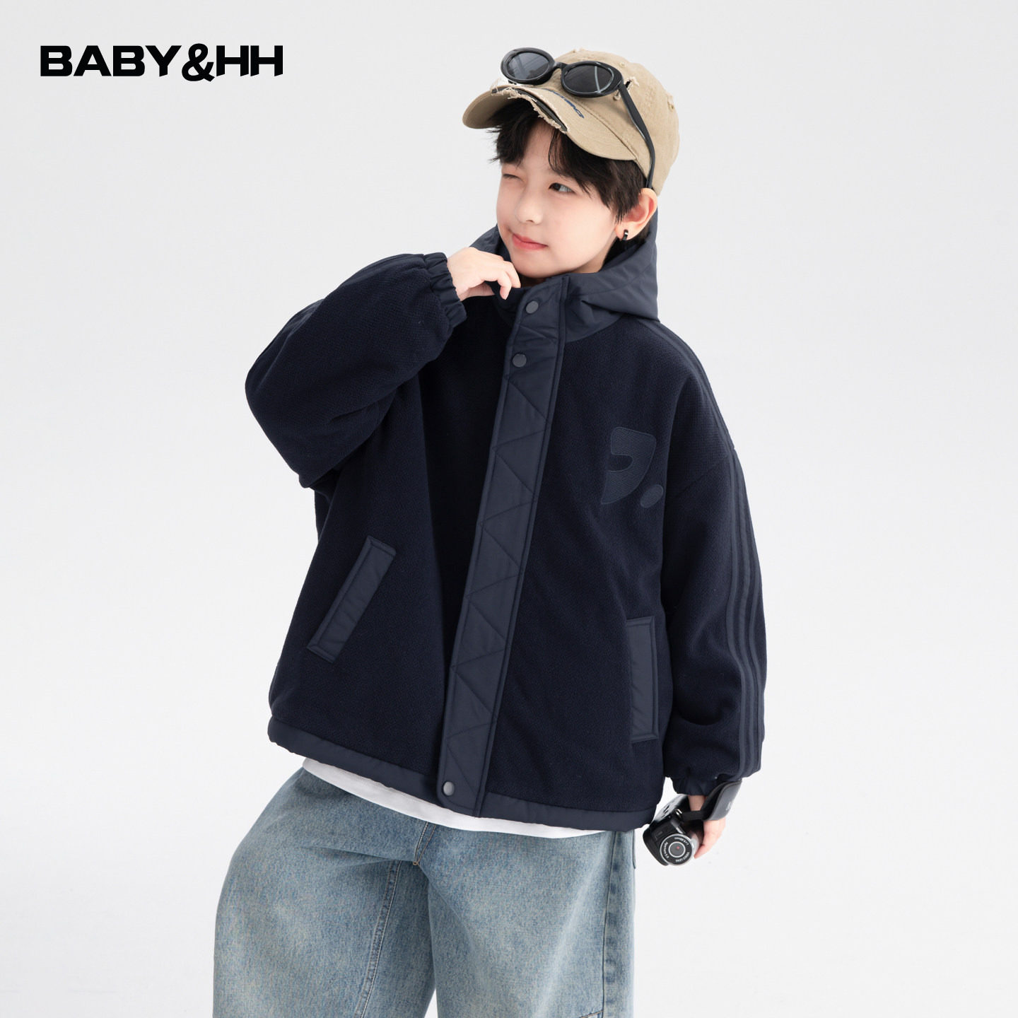 男童冬季韩范摇粒绒拼接加厚棉服2025新款青少年儿童冬天夹棉外套