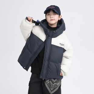 男大童冬季韩系拼色面包羽绒服2025新款儿童男孩冬装加厚防风外套