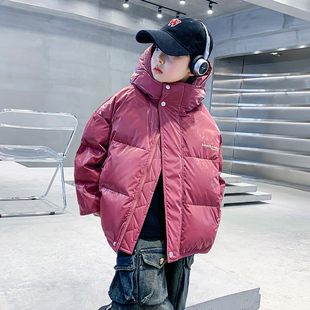 男童冬季红色新年亮面加厚面包羽绒服2026新款儿童装防风免洗外套
