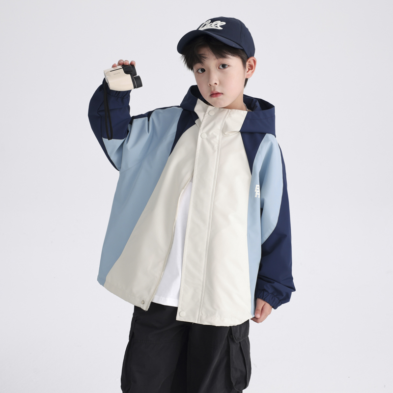 男童春秋撞色户外运动冲锋衣外套