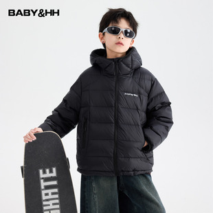 男童冬装潮酷黑色防水加厚羽绒服2025新款青少年儿童免洗连帽外套
