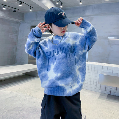 男童冬季扎染加厚卫衣2023新款潮