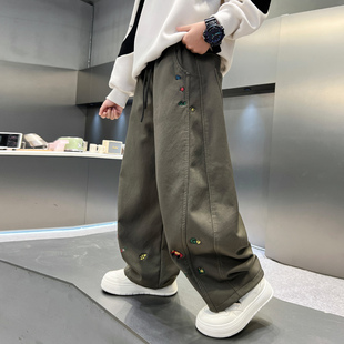 儿童男孩秋冬加厚束脚裤 2025新款 子 卡通一体绒抽绳直筒裤 男童冬季