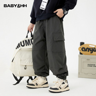 男童秋冬户外加绒冲锋工装裤2025新款青少年儿童加厚宽松防风裤子