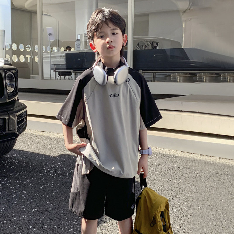 男童夏季酷帅速干运动短袖套装2026新款儿童男孩夏装撞色冰感衣服