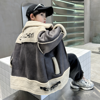 男童秋冬机车羊羔绒夹棉厚外套潮