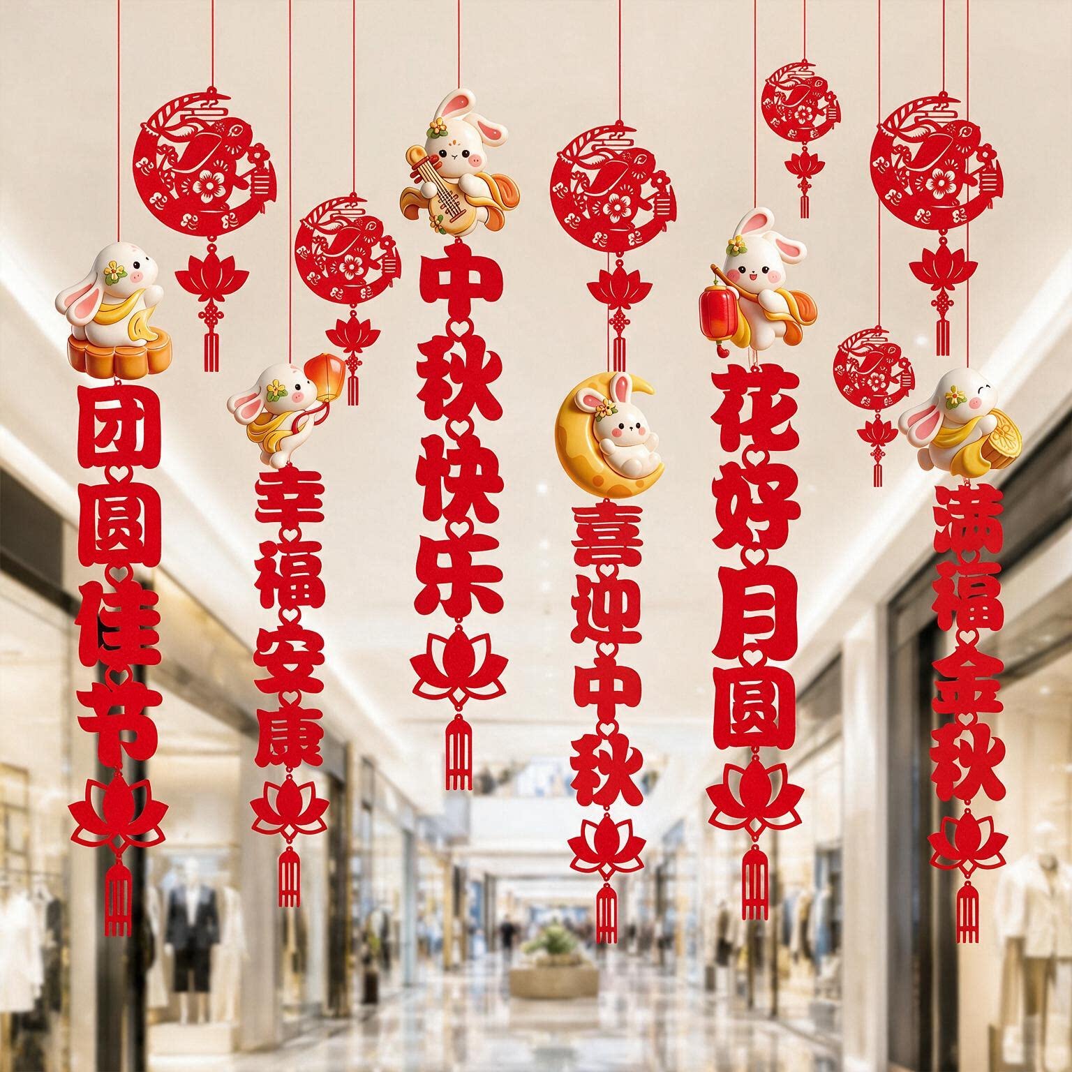 国庆节中秋节装饰品氛围场景布置商场吊顶拉花彩带氛围无纺布挂饰