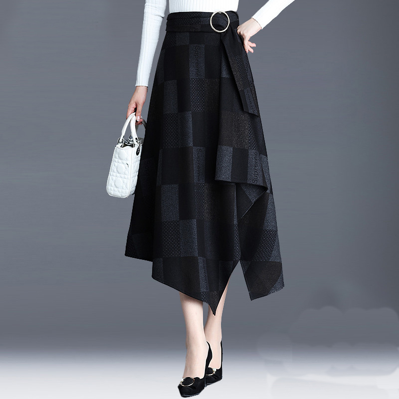 ins超火的毛呢格子新款半身裙