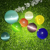 水晶猫眼石蓝白七彩色手球保健球把玩七星阵无孔鱼缸造景装 饰摆件