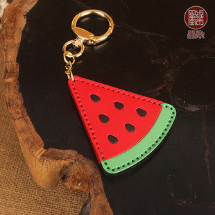 三角西瓜墨染原创纯手工头层牛皮包挂车钥匙挂件真皮双面甜甜水果
