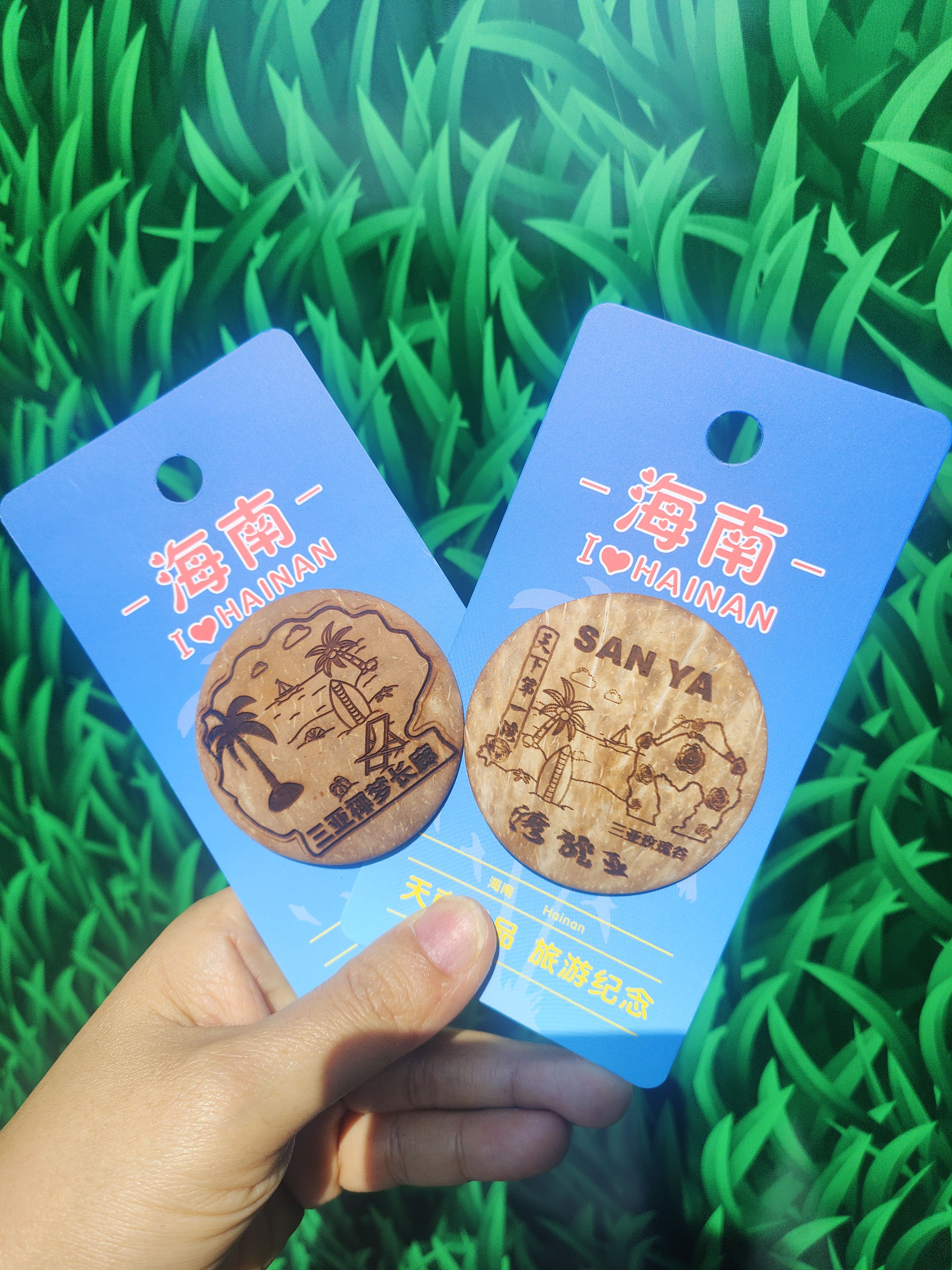 海南椰雕三亚景区创意椰壳冰箱贴文创留言贴旅游纪念品收藏品