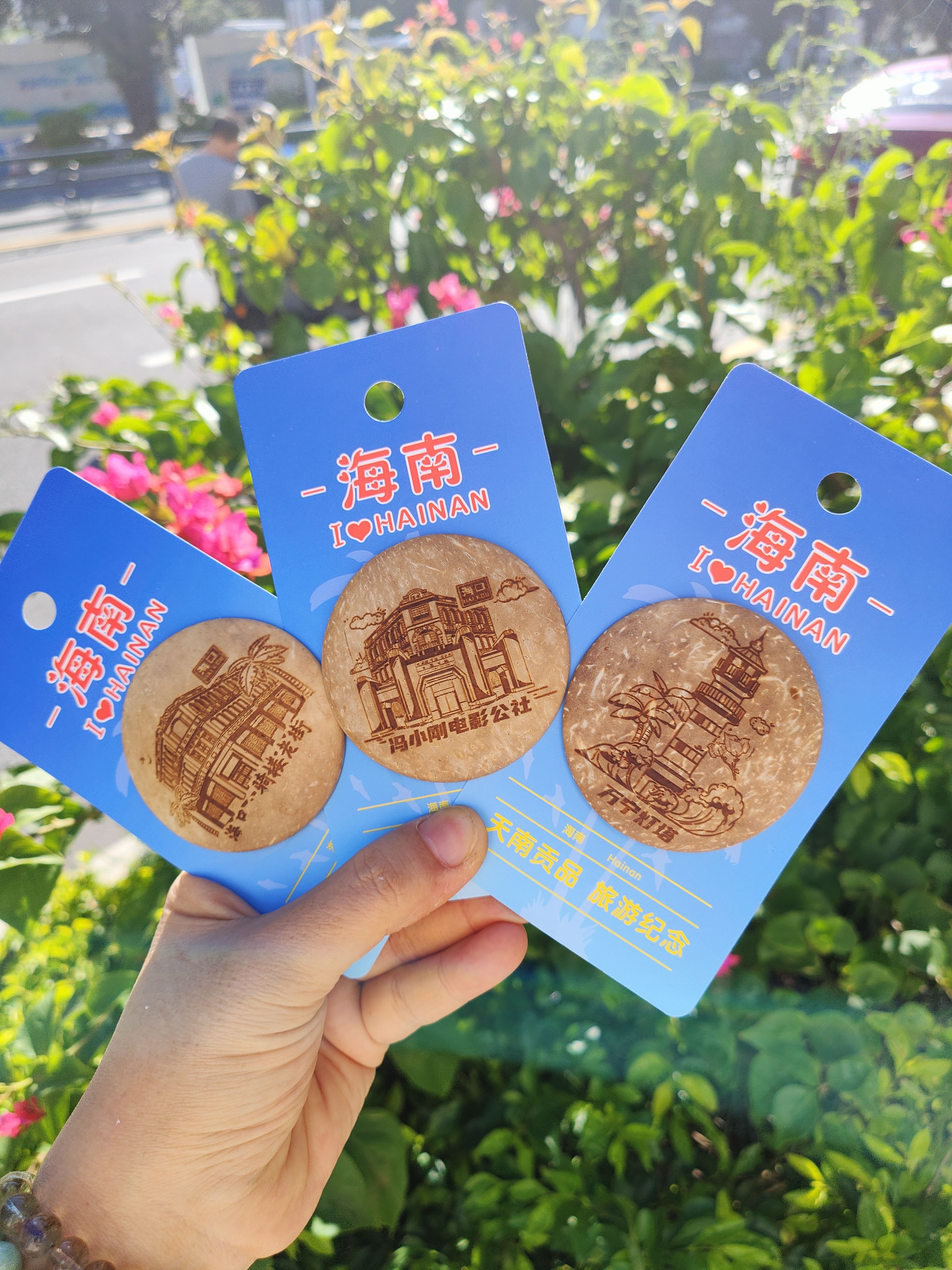 海南旅游纪念品椰子壳景区建筑物冰箱贴家居装饰小饰品收藏