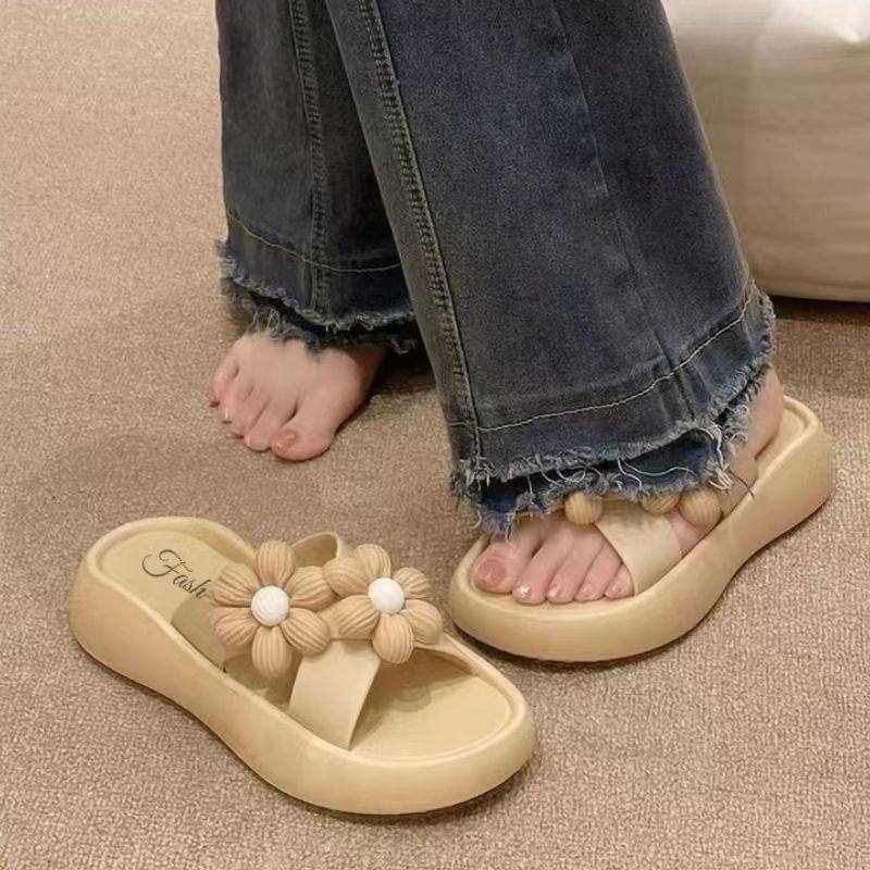 2025新款8818-3交叉小花外穿时尚潮流仙女风一字拖沙滩凉拖,女鞋,一字拖,淘宝优惠券,粉丝福利购,淘宝优惠卷