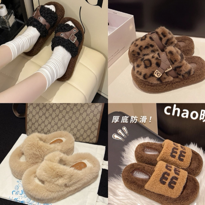 【TB2霏构秋冬女鞋撤柜】网红秋冬款时尚休闲百搭软底女毛毛拖104