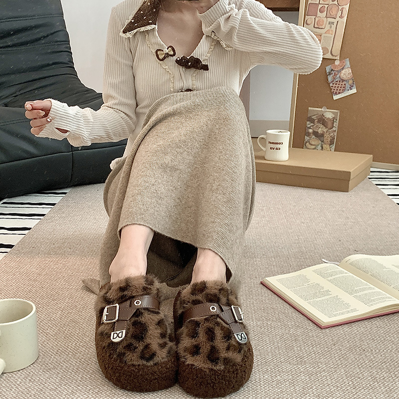 2025秋冬新款8829半包豹纹居家棉拖鞋外穿毛毛拖