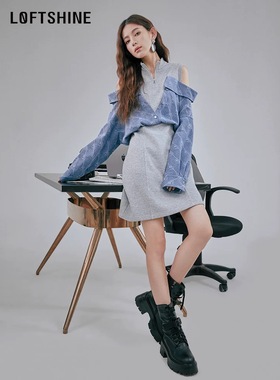 珞炫Loft Shine新款露肩连衣裙 吊牌869