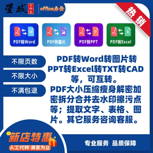 PDF转Word图片PPT表格TXTCAD瘦身解密去水印污点拆分合并全文翻译