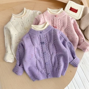 女童冬季加厚毛衣女宝宝时髦百搭半高领针织衫中大童装打底衫加绒