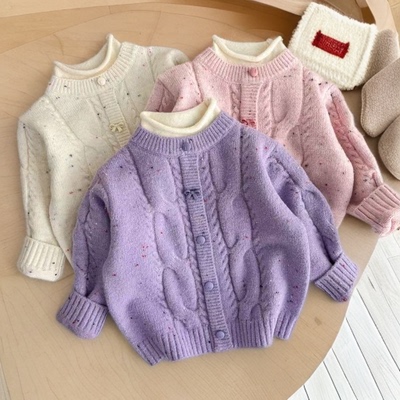 女童冬季加厚毛衣女宝宝时髦百搭半高领针织衫中大童装打底衫加绒