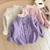 中大童装 洋气韩版 打底加绒 半高领针织衫 女童毛衣秋冬加厚2025新款