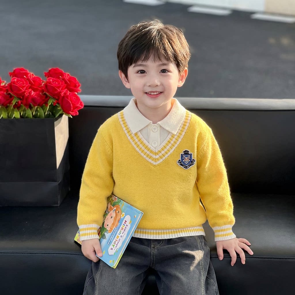 儿童毛衣秋冬加厚polo衫宝宝韩版针织衫帅气男童假两件毛衣服潮流
