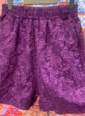 紫色压花设计休闲短裤女2024夏季民族风百搭大码女装时尚五分裤