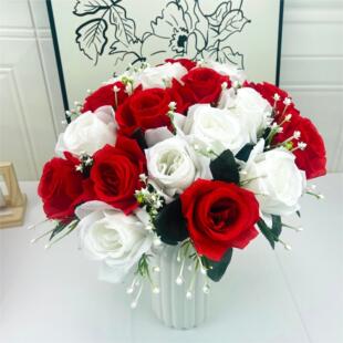 18头三角卷边仿真玫瑰花束家居装饰插花摆件节日婚庆道具假花批发