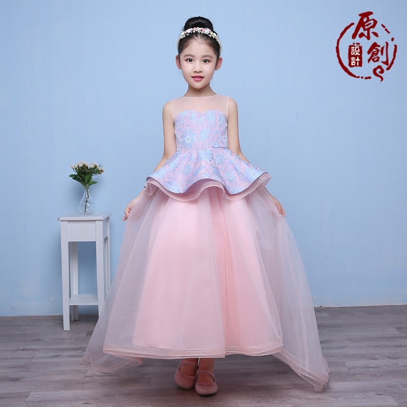 女童礼服公主裙蓬蓬纱拖尾儿童主持人走秀大童