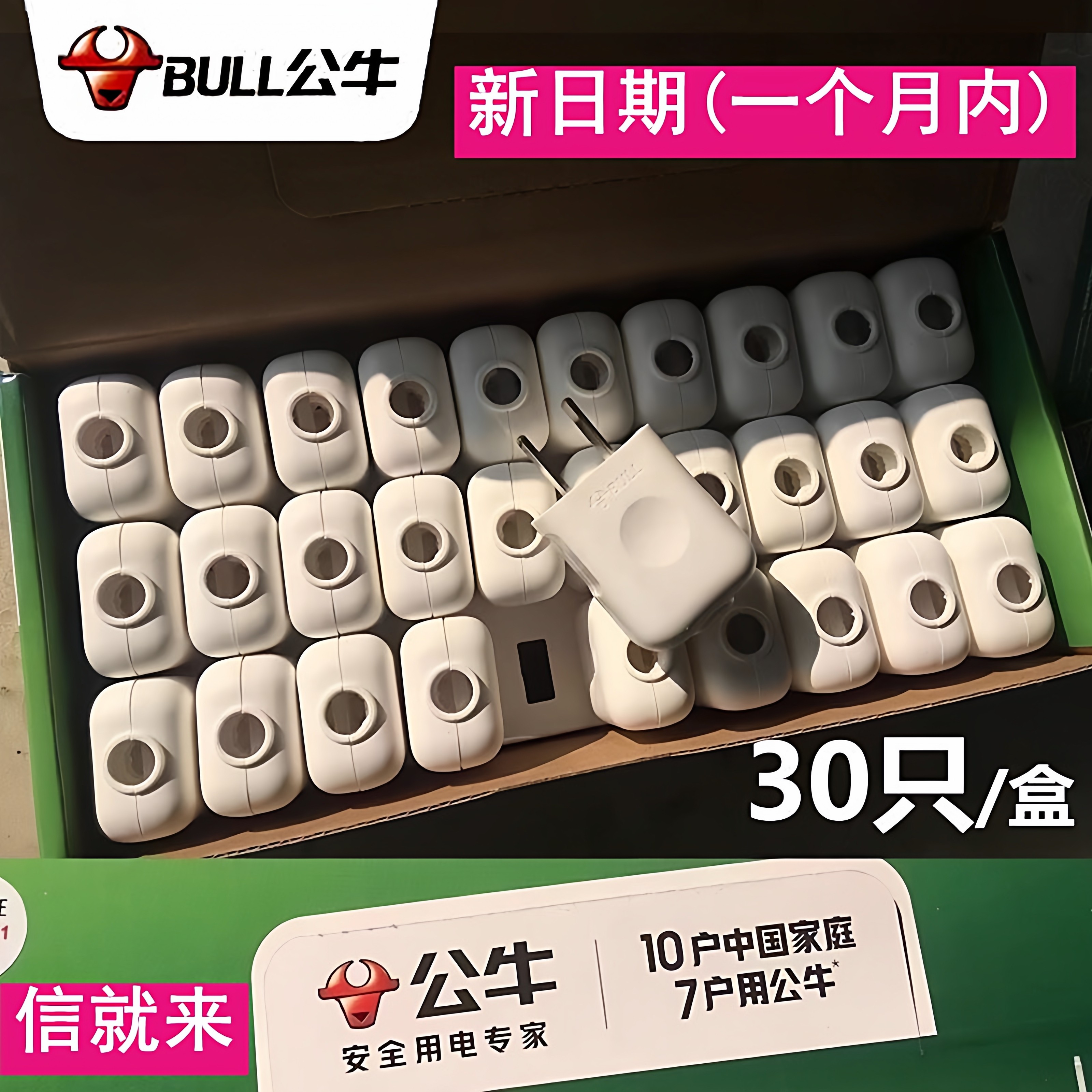 30只1盒公牛两脚插头10A电线二头接线两孔两角项电源2极10L1G多用