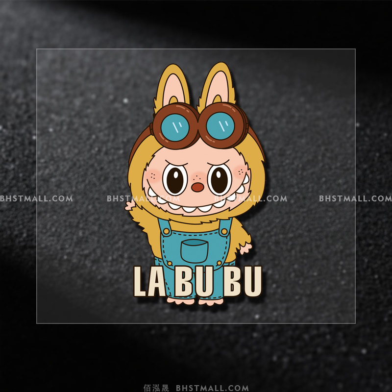 LABUBU拉布布招手汽车贴纸卡通可爱创意电动摩托车电脑反光装饰贴