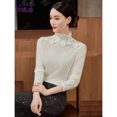 打底衫上衣女2025新款春秋冬洋气网纱蕾丝花边半高领针织内搭小衫