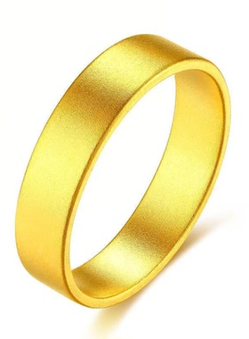 999足金古法金戒指纯黄金素圈男女情侣对戒结婚订婚求婚素金戒指