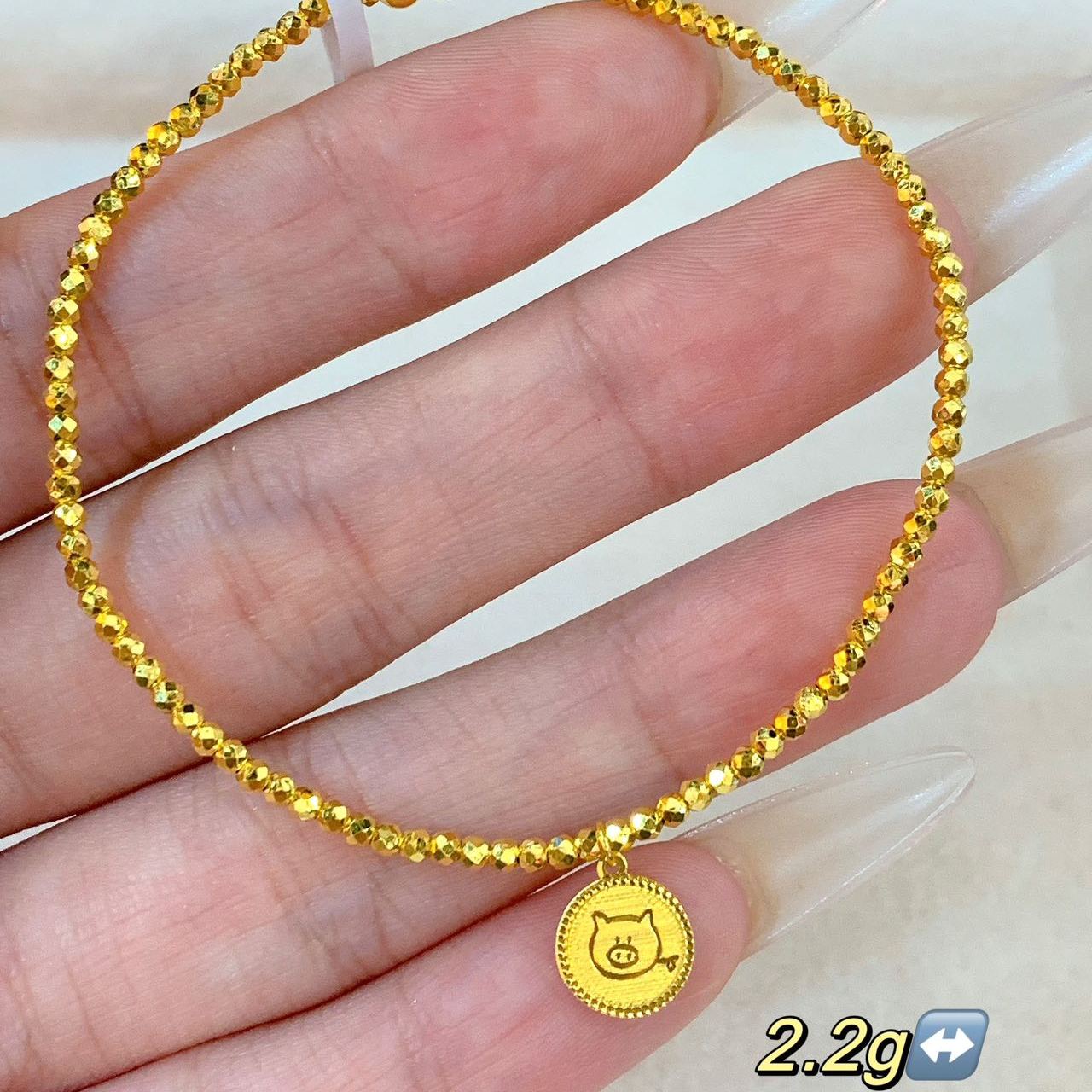 999足金5G工艺十二生肖黄金手链 本命年转运珠男女款情侣送礼24K