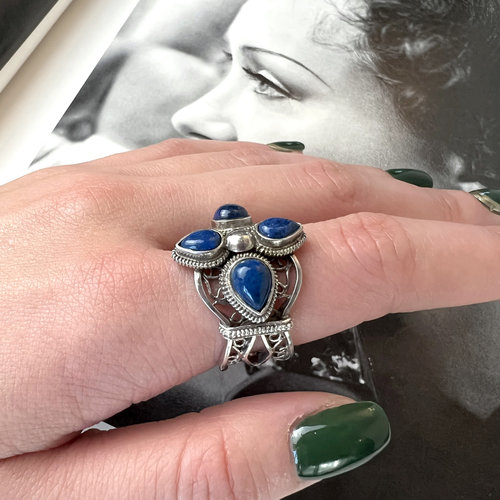 创汇期天然青金石戒指925纯银