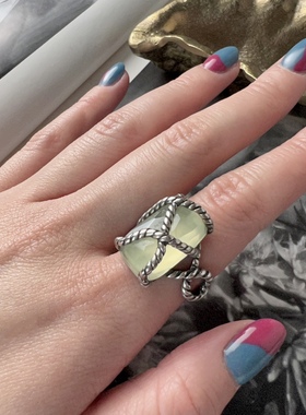 天然葡萄石戒指925纯银戒指设计师银饰古董首饰中古饰品16号戒指