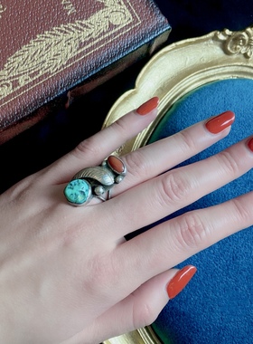 欧美古董首饰925纯银绿松石孤品