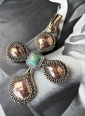 纯银十字架吊坠绿松石古董首饰