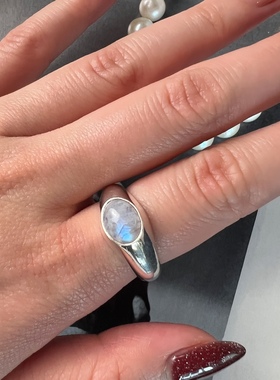 古董首饰戒指月光石纯银戒指