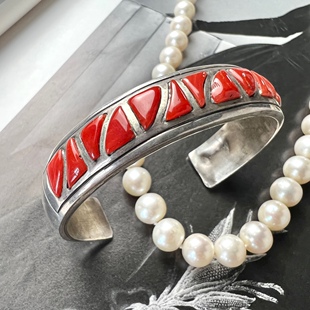 美国印第安设计师手工银饰纳瓦霍925纯银手镯中古董首饰vintage