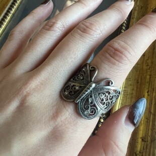 Vintage欧美中古银饰设计师品牌银饰925银锆石蝴蝶造型戒指23号