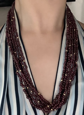 古董首饰项链石榴石14K多链