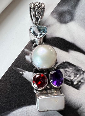 925银马贝珍珠吊坠古董首饰