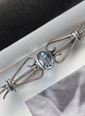 孤品vintage古董首饰中古饰品925纯银胸针蓝色宝石胸针中古银饰