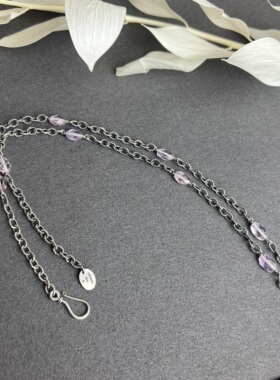 欧美vintage古董首饰中古饰品设计师LoriBonn银饰925银紫水晶项链