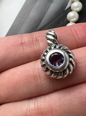 天然紫水晶925银吊坠古董首饰